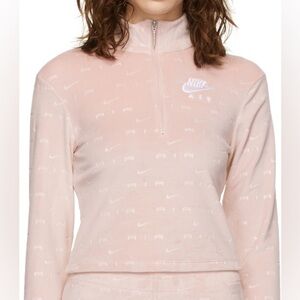 Nike Air Velour 1/4-Zip Longsleeve Velvet Cropped Top Pink 2X